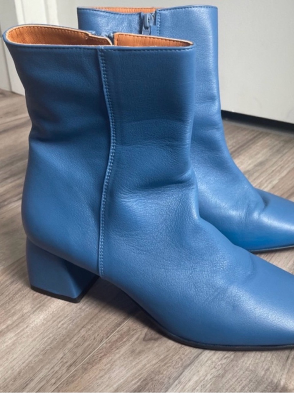 Classic Blue Leather Mid-Block Heel Ankle Boots Maguire of Montreal EUC